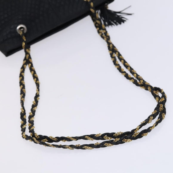 BALLY Chain Shoulder Bag Leather Black Gold Auth ti2944