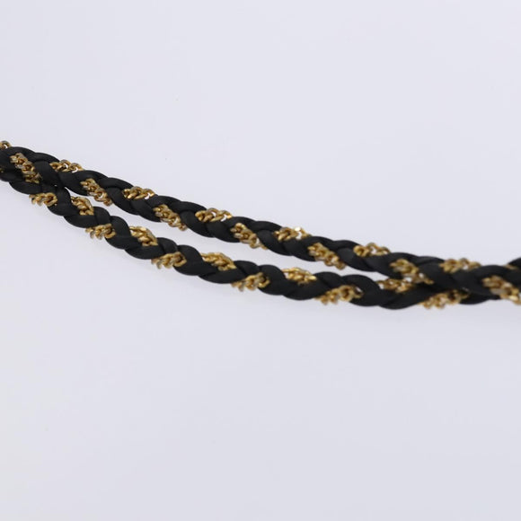 BALLY Chain Shoulder Bag Leather Black Gold Auth ti2944