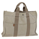 HERMES New Fourre Tout MM Hand Bag Canvas Beige Silver Auth ti2953-1