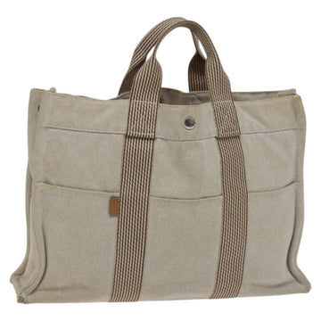HERMES New Fourre Tout MM Hand Bag Canvas Beige Silver Auth ti2953