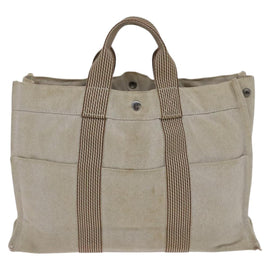 HERMES New Fourre Tout MM Hand Bag Canvas Beige Silver Auth ti2953 - 0