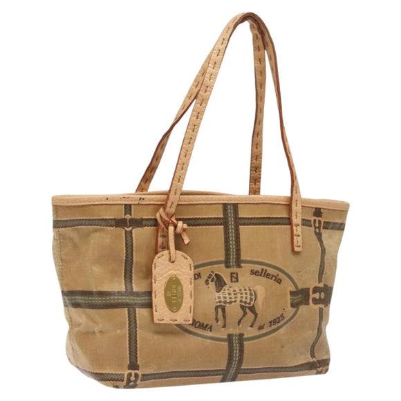 FENDI Hand Bag Nylon Beige Auth ti2956