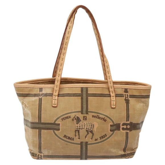 FENDI Hand Bag Nylon Beige Auth ti2956