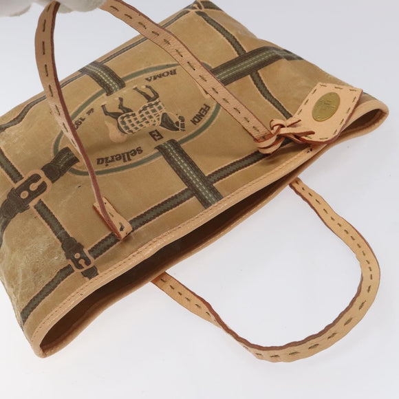 FENDI Hand Bag Nylon Beige Auth ti2956