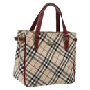 BURBERRY Nova Check Blue Label Hand Bag Nylon Beige Auth ti2957-1