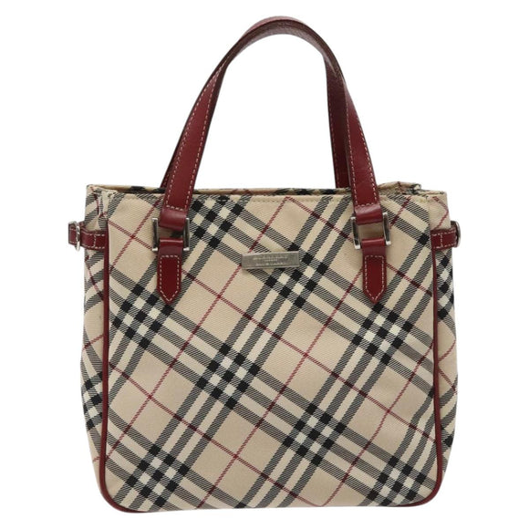 BURBERRY Nova Check Blue Label Hand Bag Nylon Beige Auth ti2957