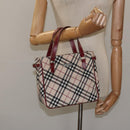 BURBERRY Nova Check Blue Label Hand Bag Nylon Beige Auth ti2957-22