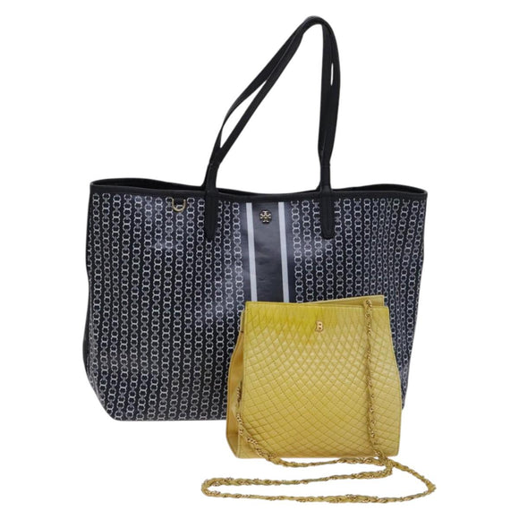 TORY BURCH Bally Tote Bag PVC Leather 2 Set Black Yellow Auth ti2961
