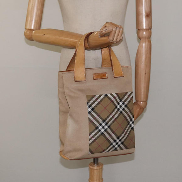 Burberrys Nova Check Blue Label Hand Bag Canvas Brown Auth ti2966