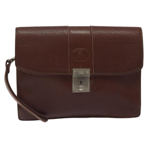 Burberrys Clutch Bag Leather Brown Auth ti2967