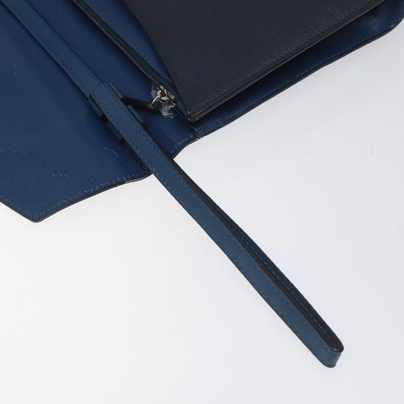 FENDI Clutch Bag Leather Blue Auth ti2970