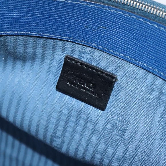 FENDI Clutch Bag Leather Blue Auth ti2970