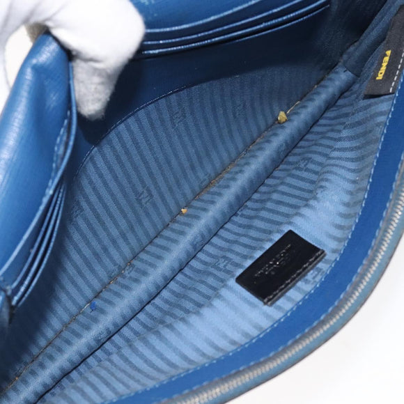 FENDI Clutch Bag Leather Blue Auth ti2970