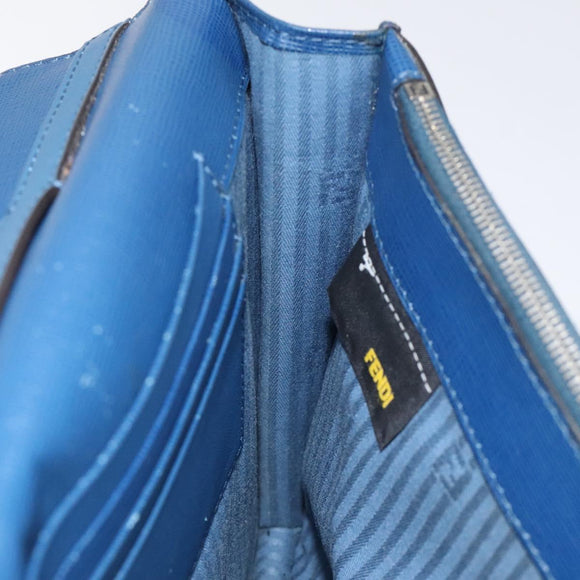 FENDI Clutch Bag Leather Blue Auth ti2970