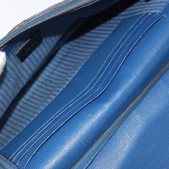 FENDI Clutch Bag Leather Blue Auth ti2970