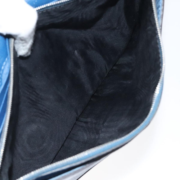 FENDI Clutch Bag Leather Blue Auth ti2970