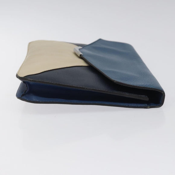 FENDI Clutch Bag Leather Blue Auth ti2970