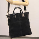 GUCCI Hand Bag Suede 2way Black Silver Auth ti2978-26