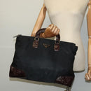 PRADA Hand Bag Nylon Black Gold Auth ti2990-21