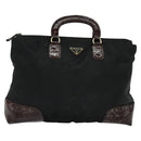 PRADA Hand Bag Nylon Black Gold Auth ti2990-13