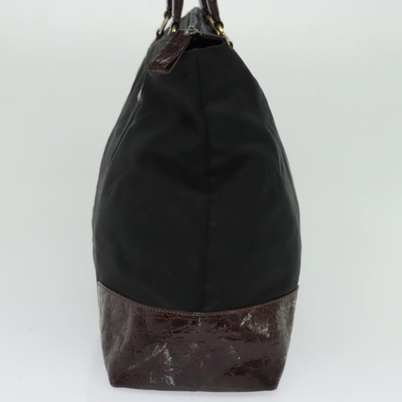 PRADA Hand Bag Nylon Black Gold Auth ti2990