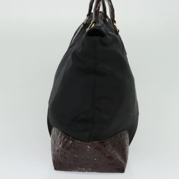 PRADA Hand Bag Nylon Black Gold Auth ti2990