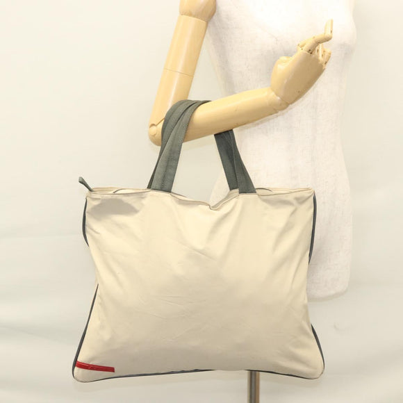 PRADA Sports Tragetasche Nylon Beige Silber Auth ti2991