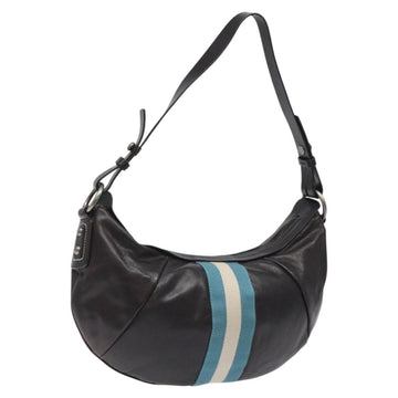 BALLY Shoulder Bag Leather Dark Brown Auth ti2993