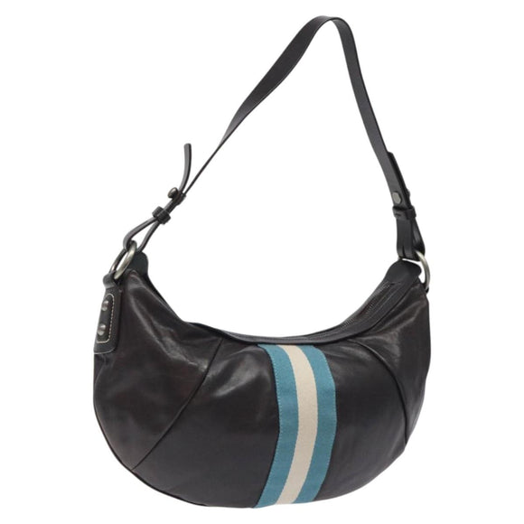 BALLY Shoulder Bag Leather Dark Brown Auth ti2993