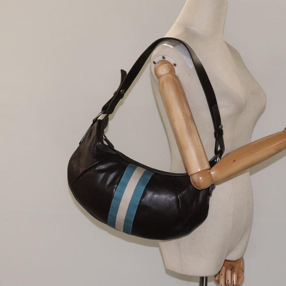 BALLY Shoulder Bag Leather Dark Brown Auth ti2993