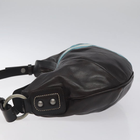 BALLY Shoulder Bag Leather Dark Brown Auth ti2993