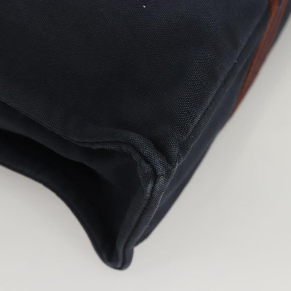 HERMES Fourre Tout MM Hand Bag Canvas Navy Brown Silver Auth ti3010