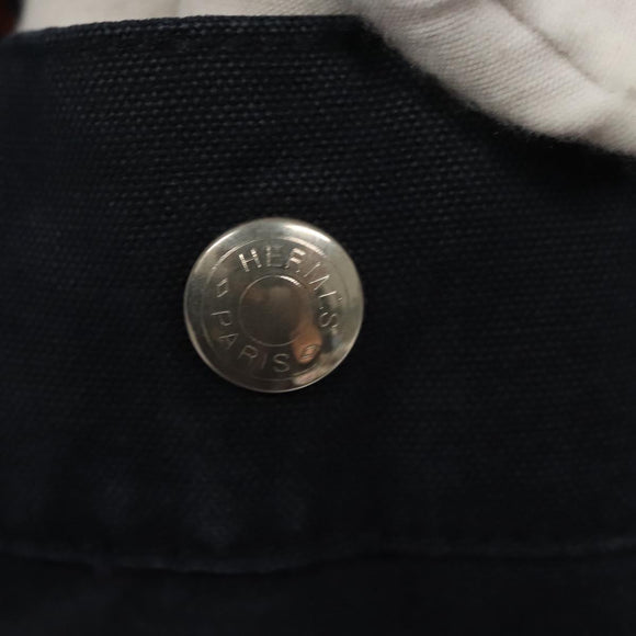 HERMES Fourre Tout MM Hand Bag Canvas Navy Brown Silver Auth ti3010