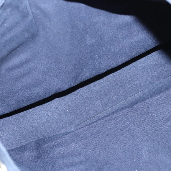 HERMES Fourre Tout MM Hand Bag Canvas Navy Brown Silver Auth ti3010