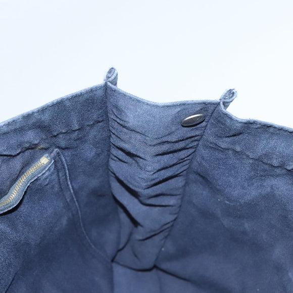 HERMES Fourre Tout MM Hand Bag Canvas Navy Brown Silver Auth ti3010