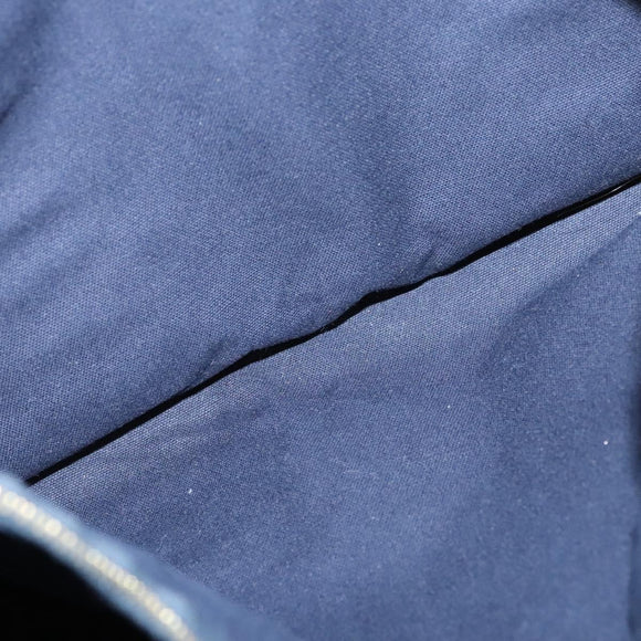 HERMES Fourre Tout MM Hand Bag Canvas Navy Brown Silver Auth ti3010