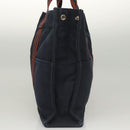 HERMES Fourre Tout MM Hand Bag Canvas Navy Brown Silver Auth ti3010-3