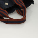 HERMES Fourre Tout MM Hand Bag Canvas Navy Brown Silver Auth ti3010-7