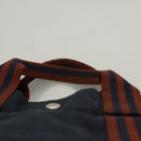 HERMES Fourre Tout MM Hand Bag Canvas Navy Brown Silver Auth ti3010-8