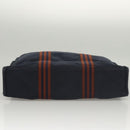HERMES Fourre Tout MM Hand Bag Canvas Navy Brown Silver Auth ti3010-5