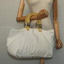 FENDI Hand Bag Canvas White Silver Auth ti3016-20