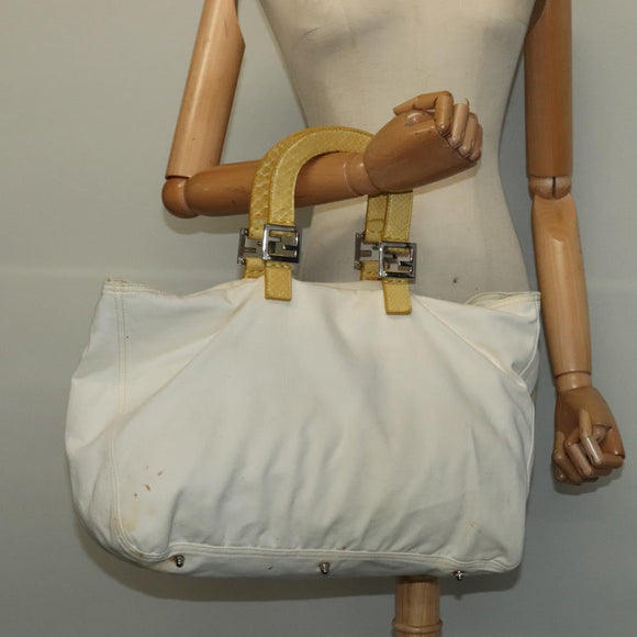 FENDI Hand Bag Canvas White Silver Auth ti3016
