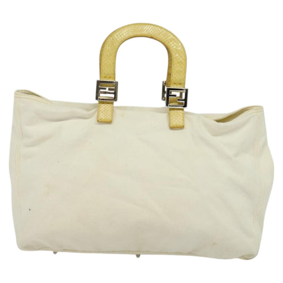 FENDI Hand Bag Canvas White Silver Auth ti3016
