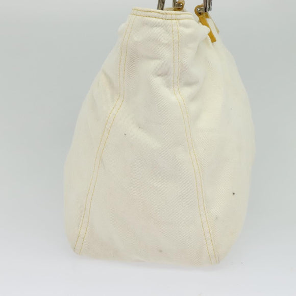 FENDI Hand Bag Canvas White Silver Auth ti3016