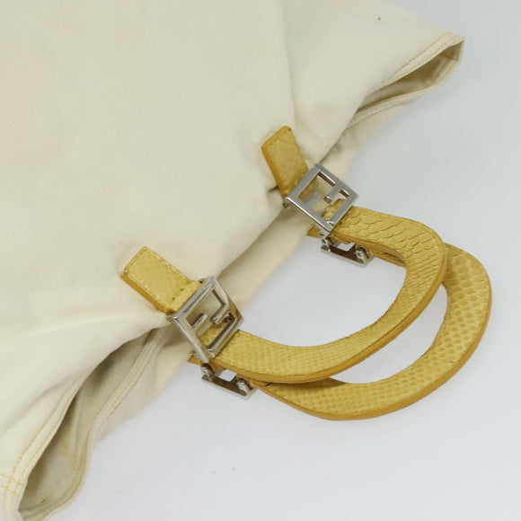 FENDI Hand Bag Canvas White Silver Auth ti3016