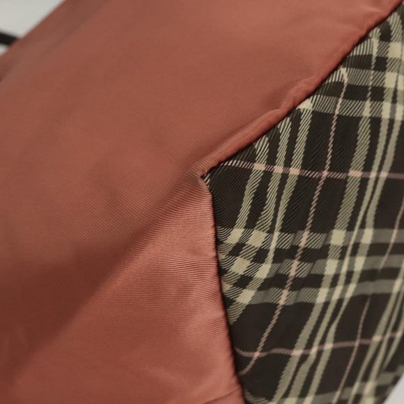 BURBERRY Nova Check Blue Label Hand Bag Nylon Pink Silver Auth ti3041