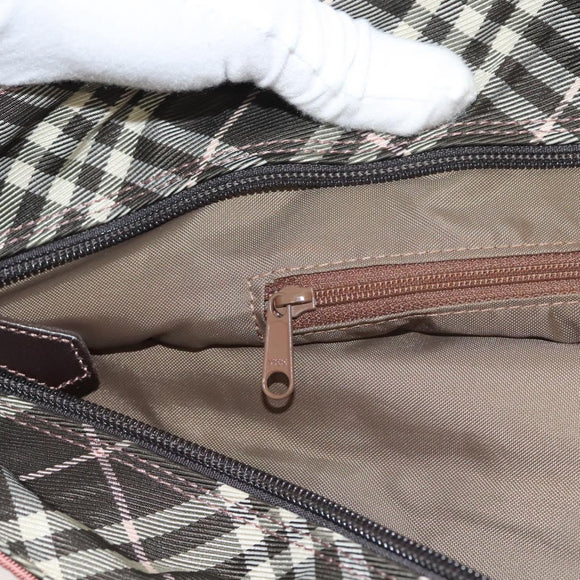 BURBERRY Nova Check Blue Label Hand Bag Nylon Pink Silver Auth ti3041