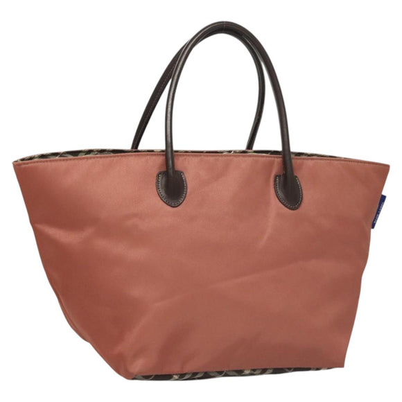 BURBERRY Nova Check Blue Label Hand Bag Nylon Pink Silver Auth ti3041
