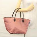 BURBERRY Nova Check Blue Label Hand Bag Nylon Pink Silver Auth ti3041-21