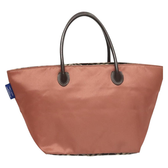 BURBERRY Nova Check Blue Label Hand Bag Nylon Pink Silver Auth ti3041